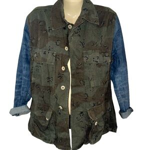 Urban Renewal Two-Tone Utility Jacket in Olive Green & Denim Blue